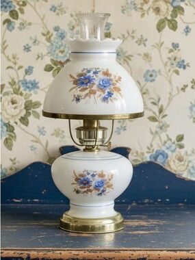 Vintage Hand-Painted Floral 3-way Hurricane Parlor Lamp